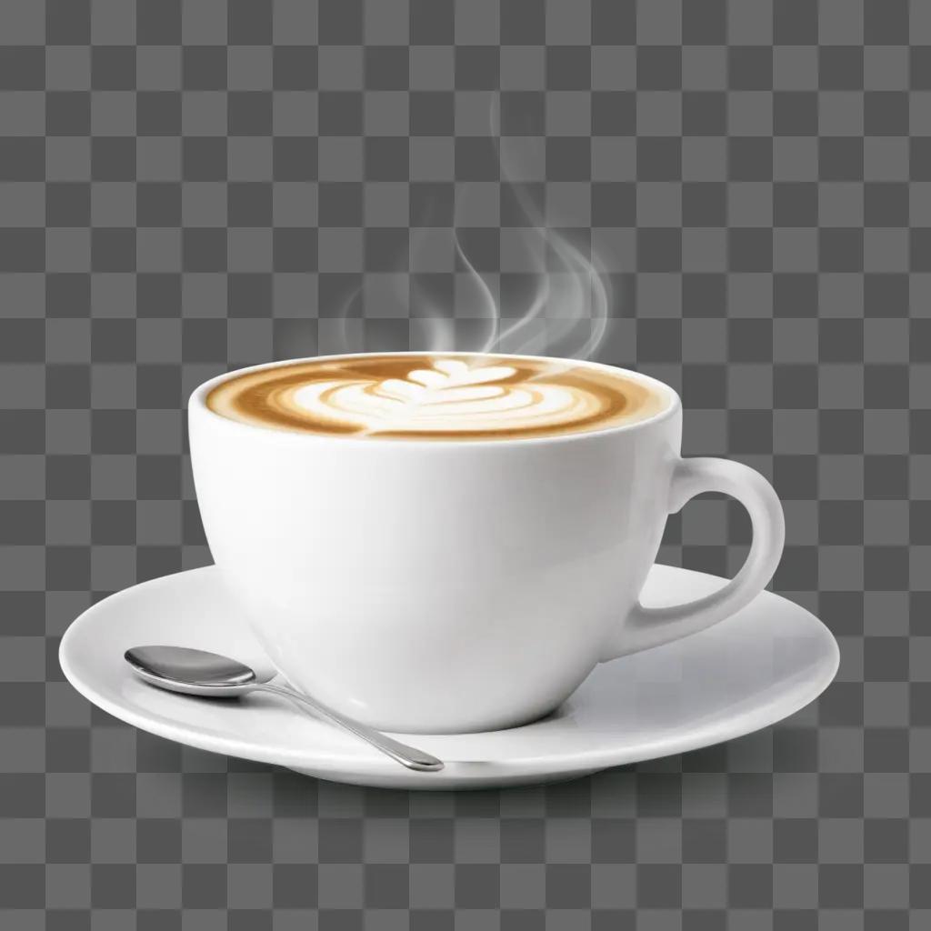 coffee cup with a swirled design on top and smoke coming from it