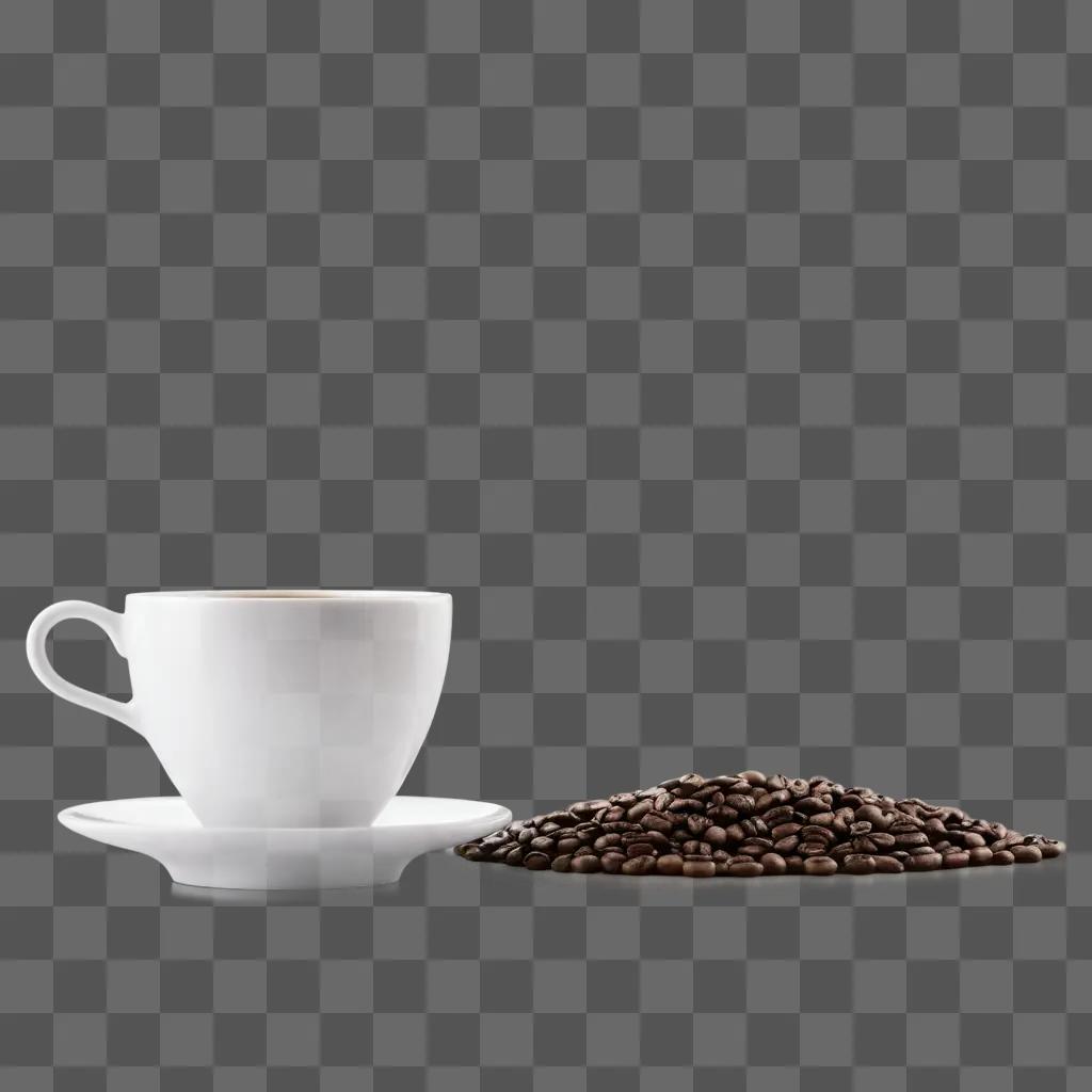 coffee cup with a transparent saucer next to coffee beans