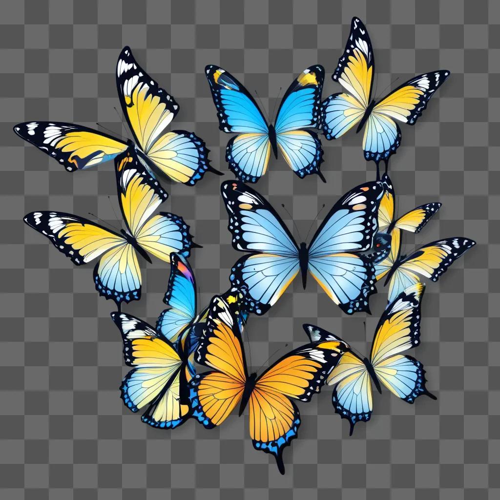 collage of butterfly clipart on a gray background