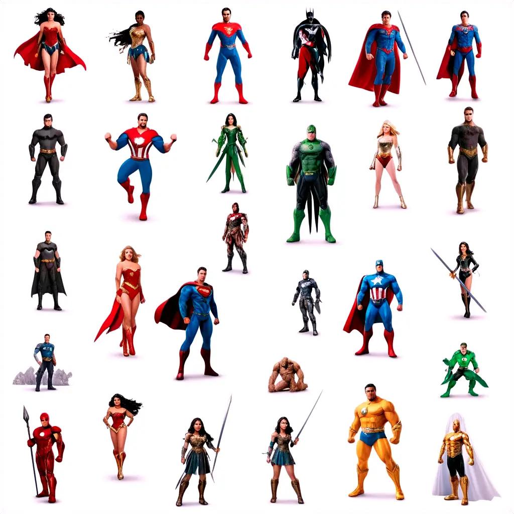 collage of various heroes with different outfits