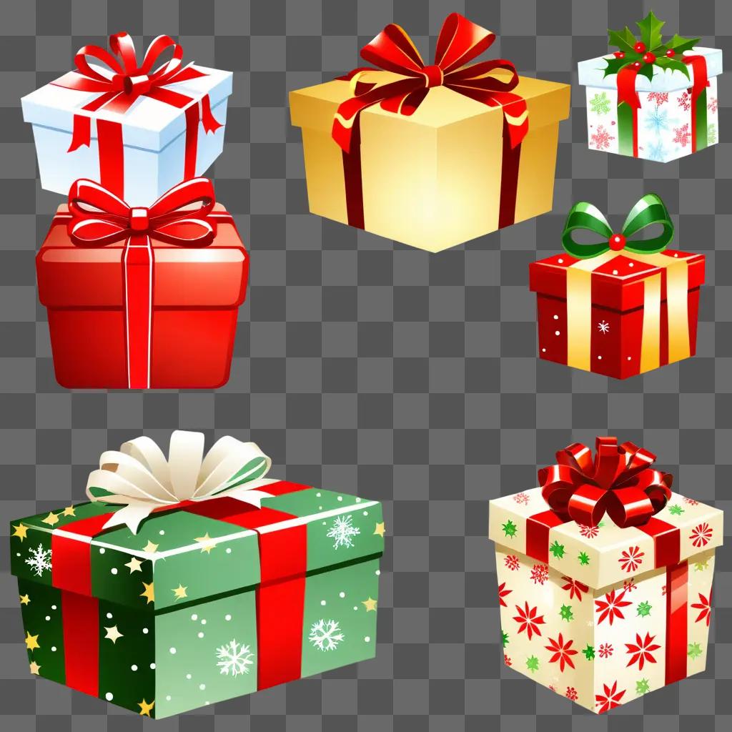 collection of Christmas gift boxes with bows