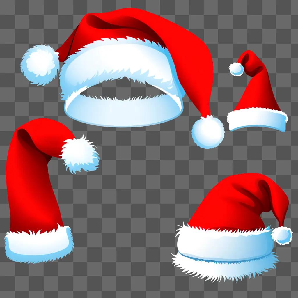 collection of Santa hat clipart on a red background