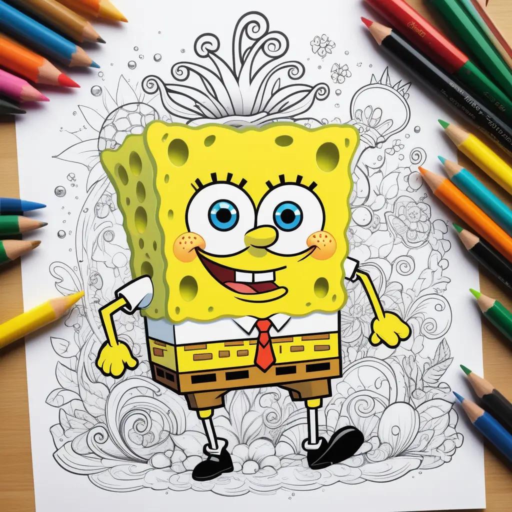 collection of Spongebob coloring pages featuring various characters