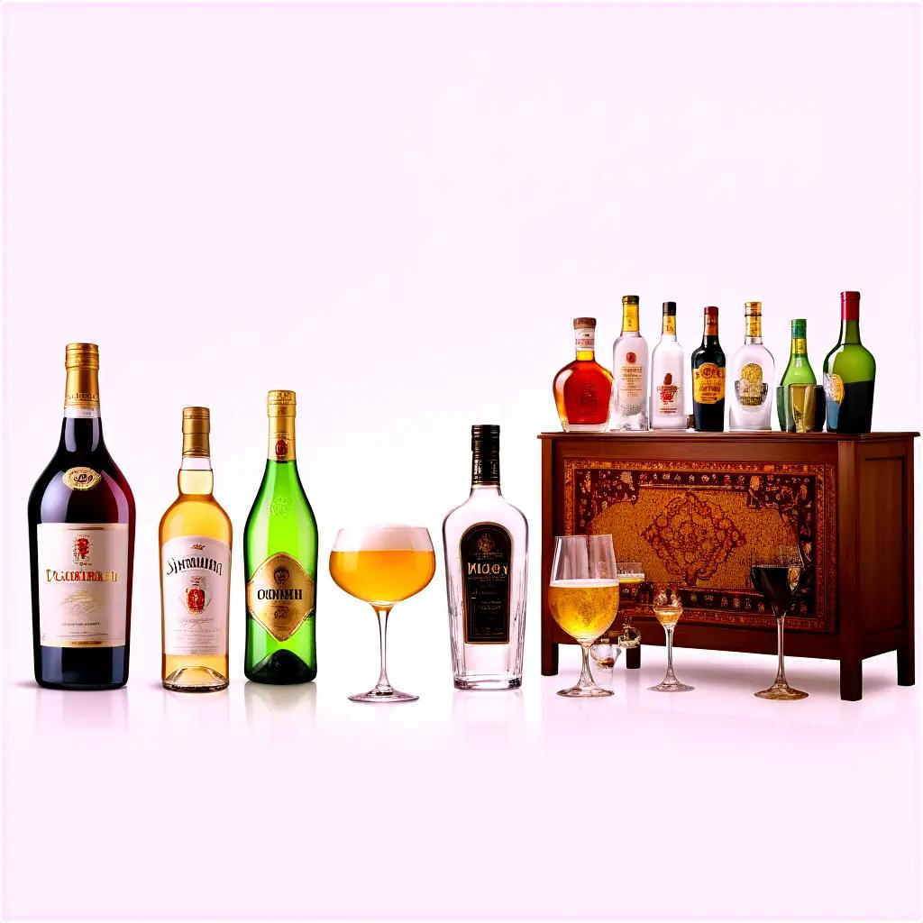 collection of alcoholic drinks on a table