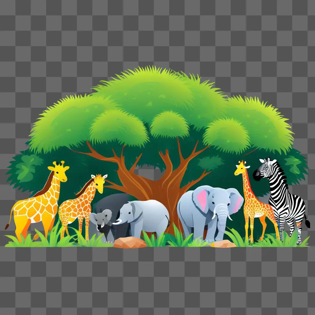 collection of animals in a zoo scene