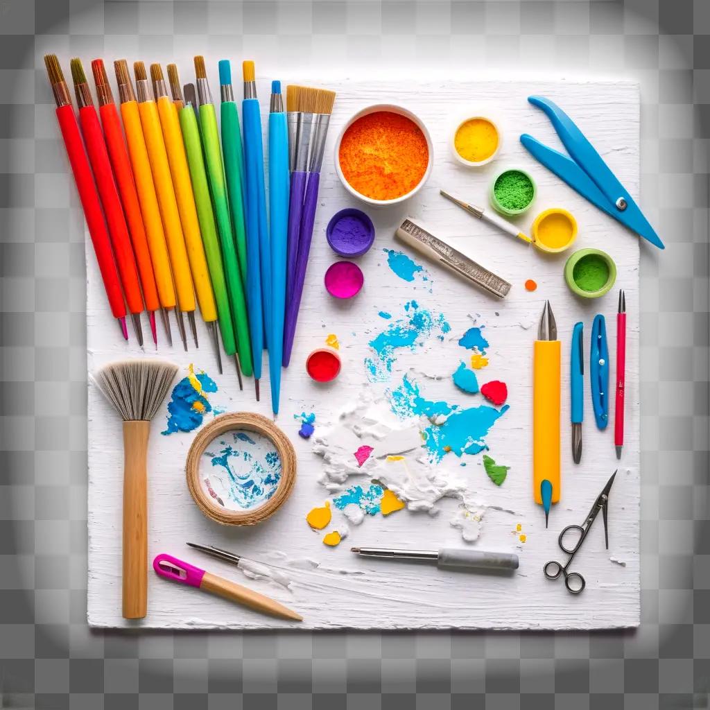 collection of art supplies and craft items on a table