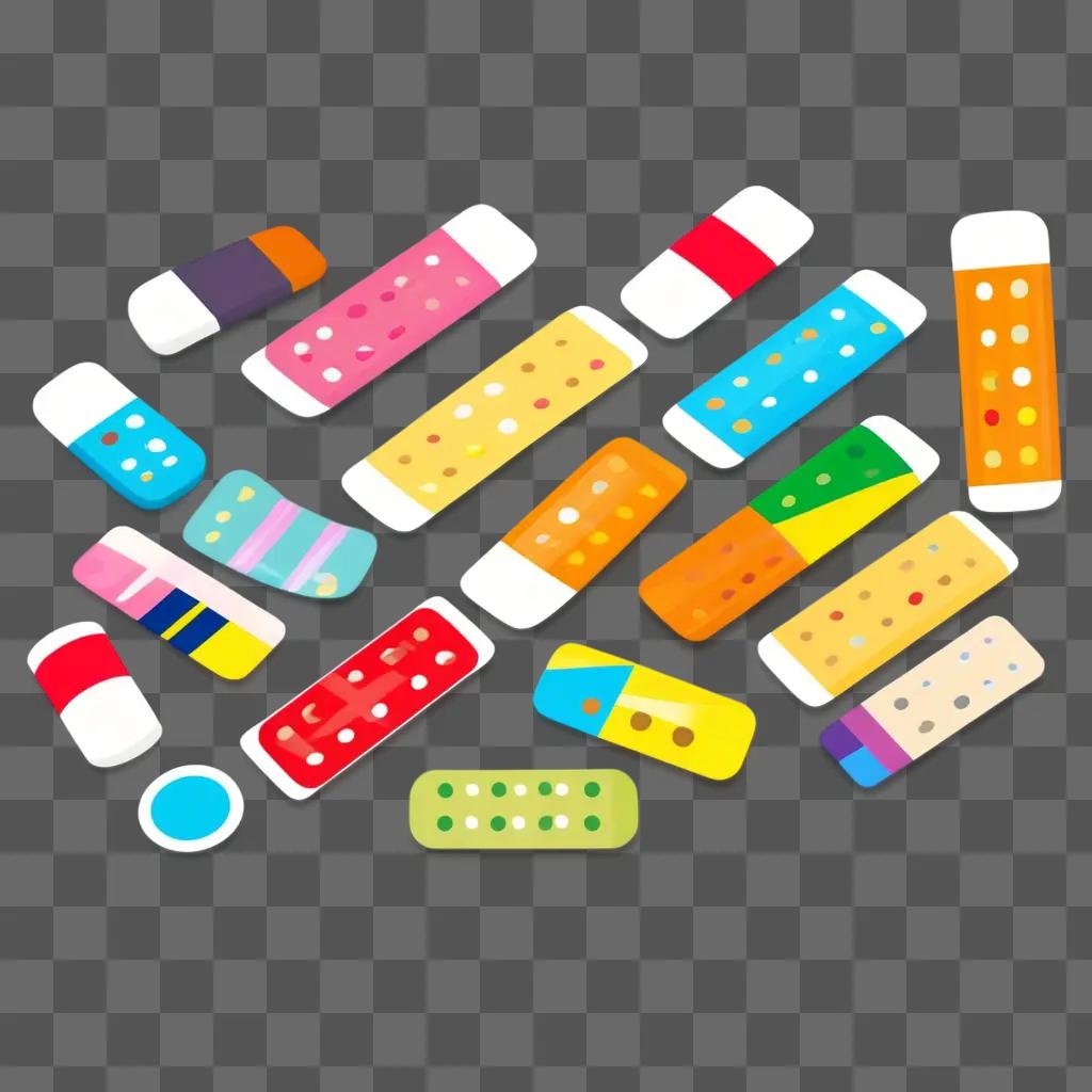 collection of bandaid clips on a beige background