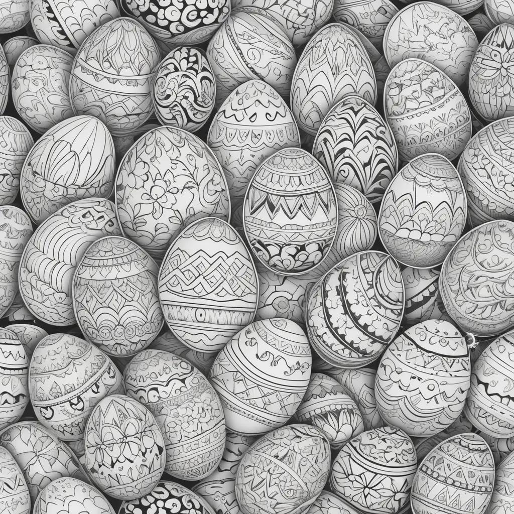 collection of black and white Easter eggs coloring page