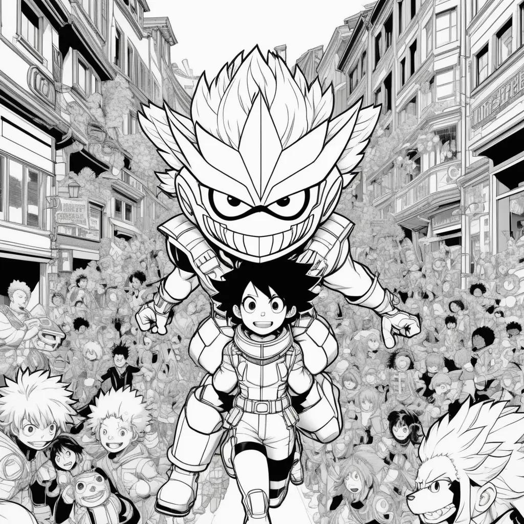 collection of black and white My Hero Academia coloring pages