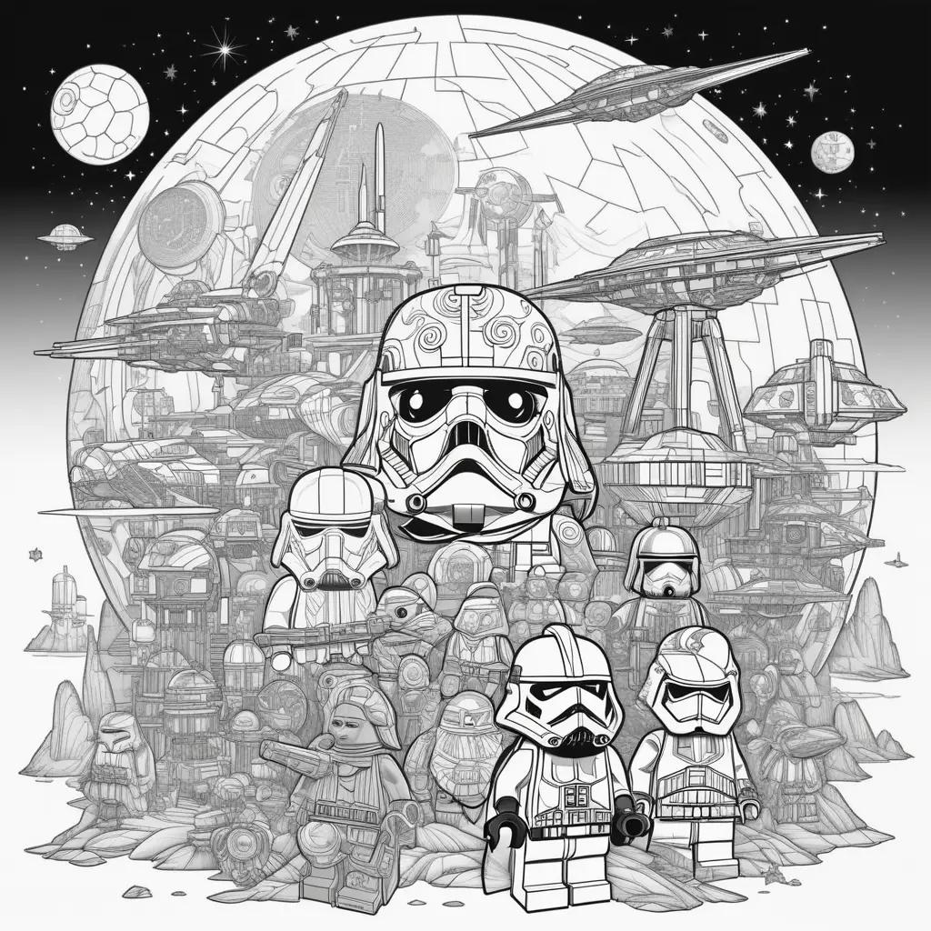 collection of black and white Star Wars coloring pages