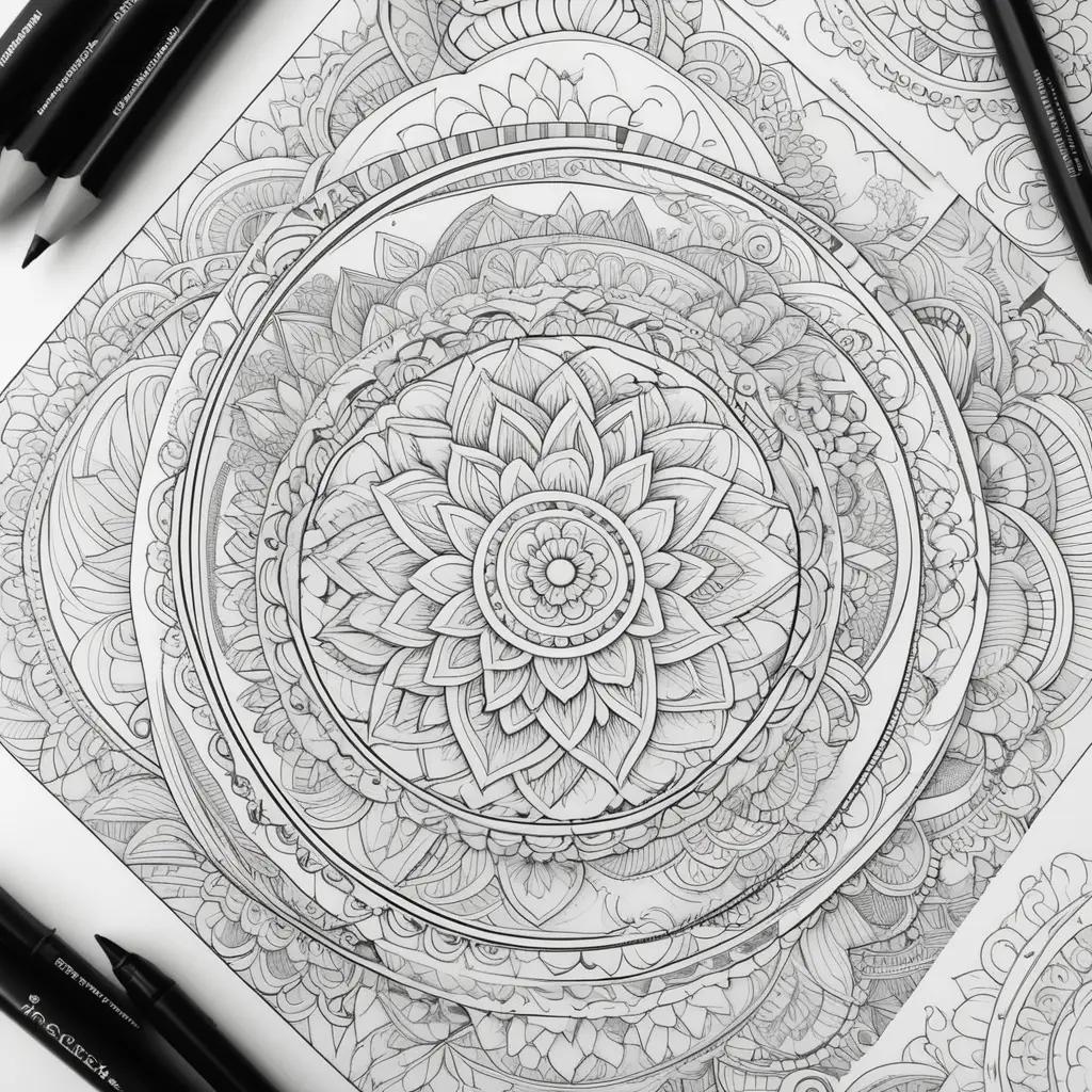 collection of black and white art featuring a flower design