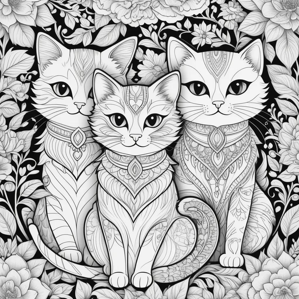 collection of black and white coloring pages featuring cats