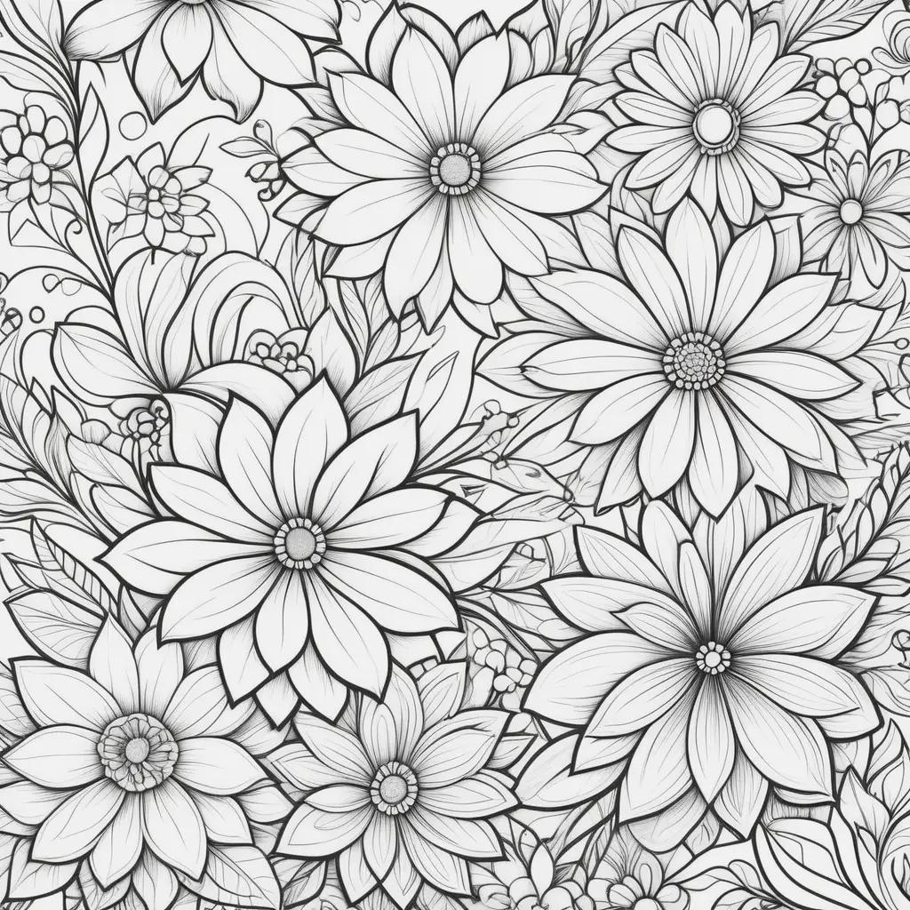 collection of black and white coloring pages featuring flowers