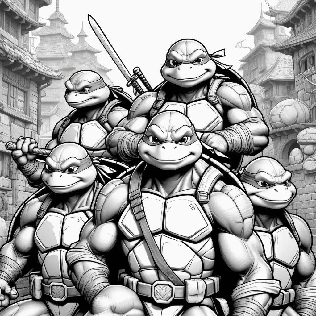 collection of black and white coloring pages of ninja turtles