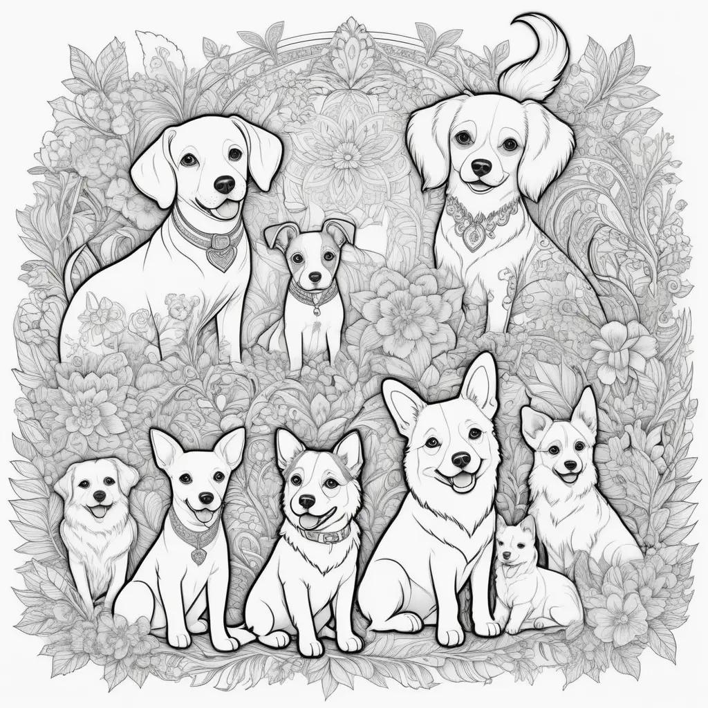 collection of black and white dog coloring pages