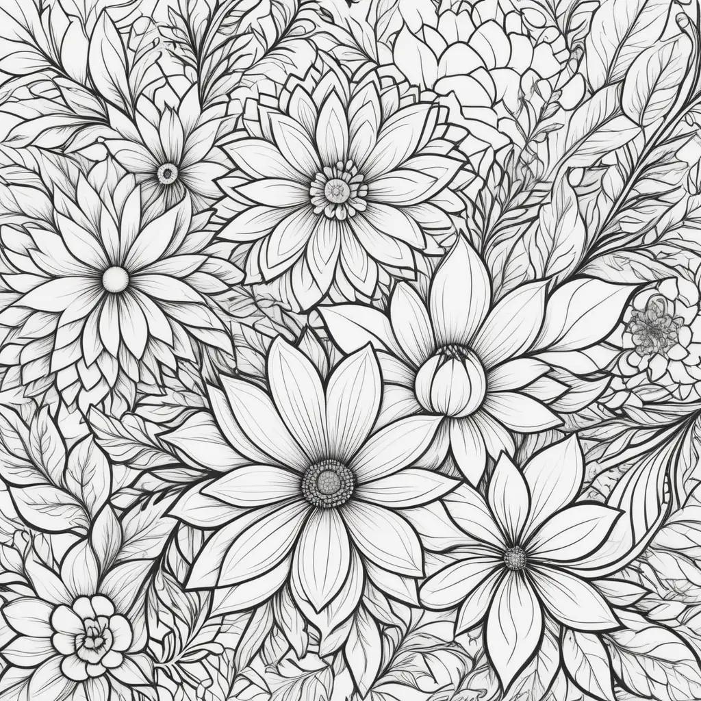 collection of black and white flower coloring pages