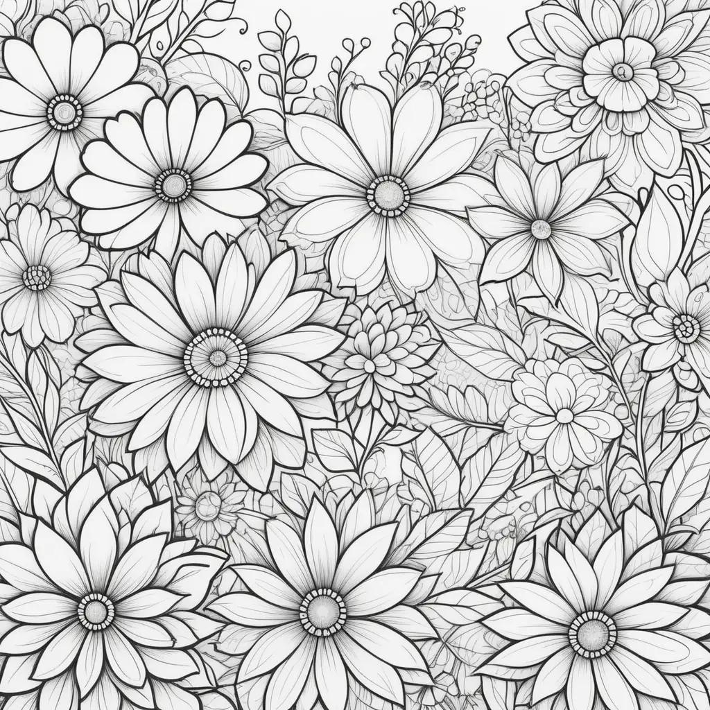 collection of black and white flower coloring pages