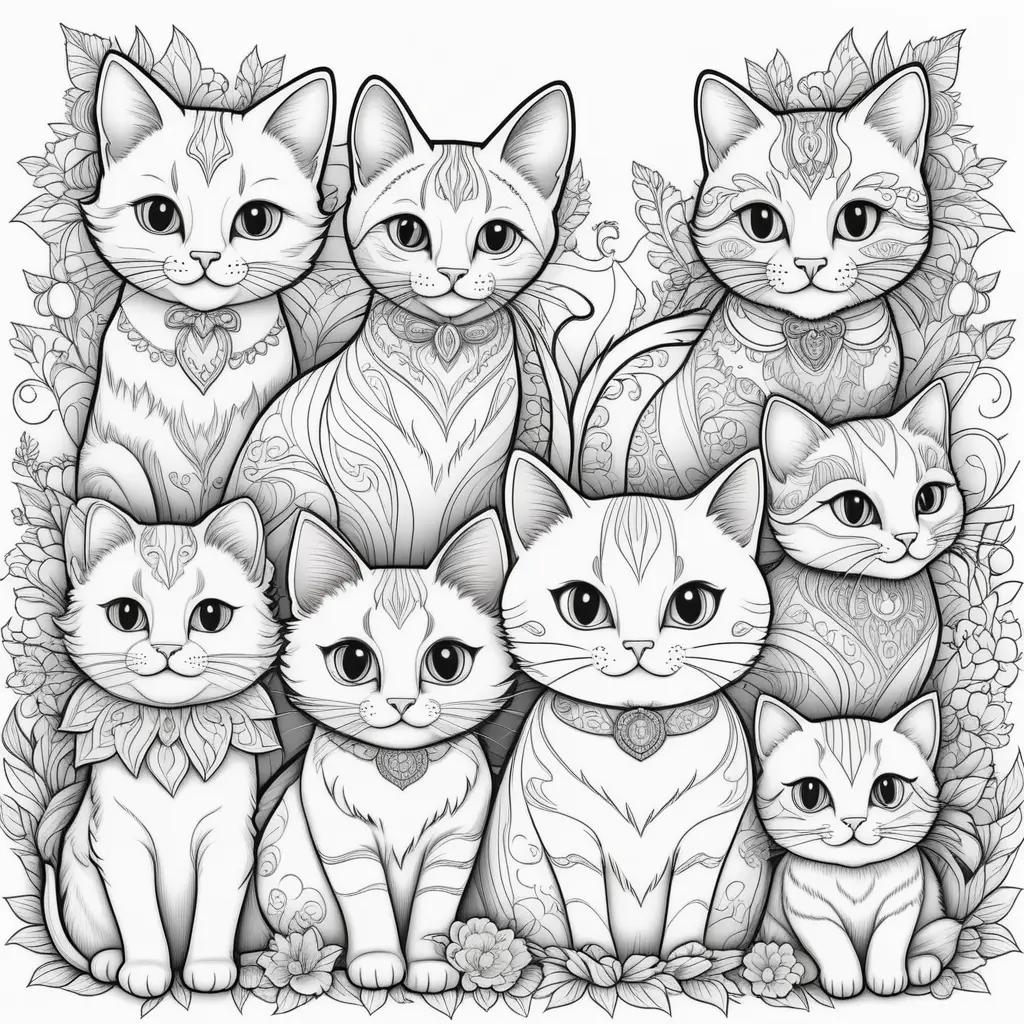 collection of black and white kittens in a flower frame