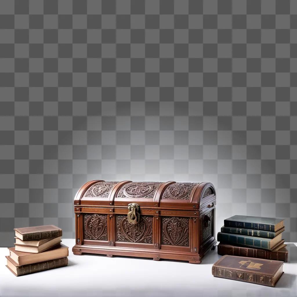 collection of books and chests on a white background