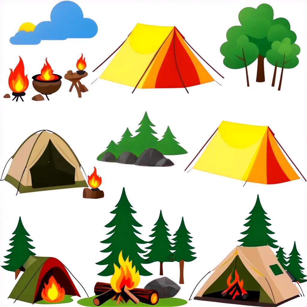 collection of camp clipart with various tents and logs