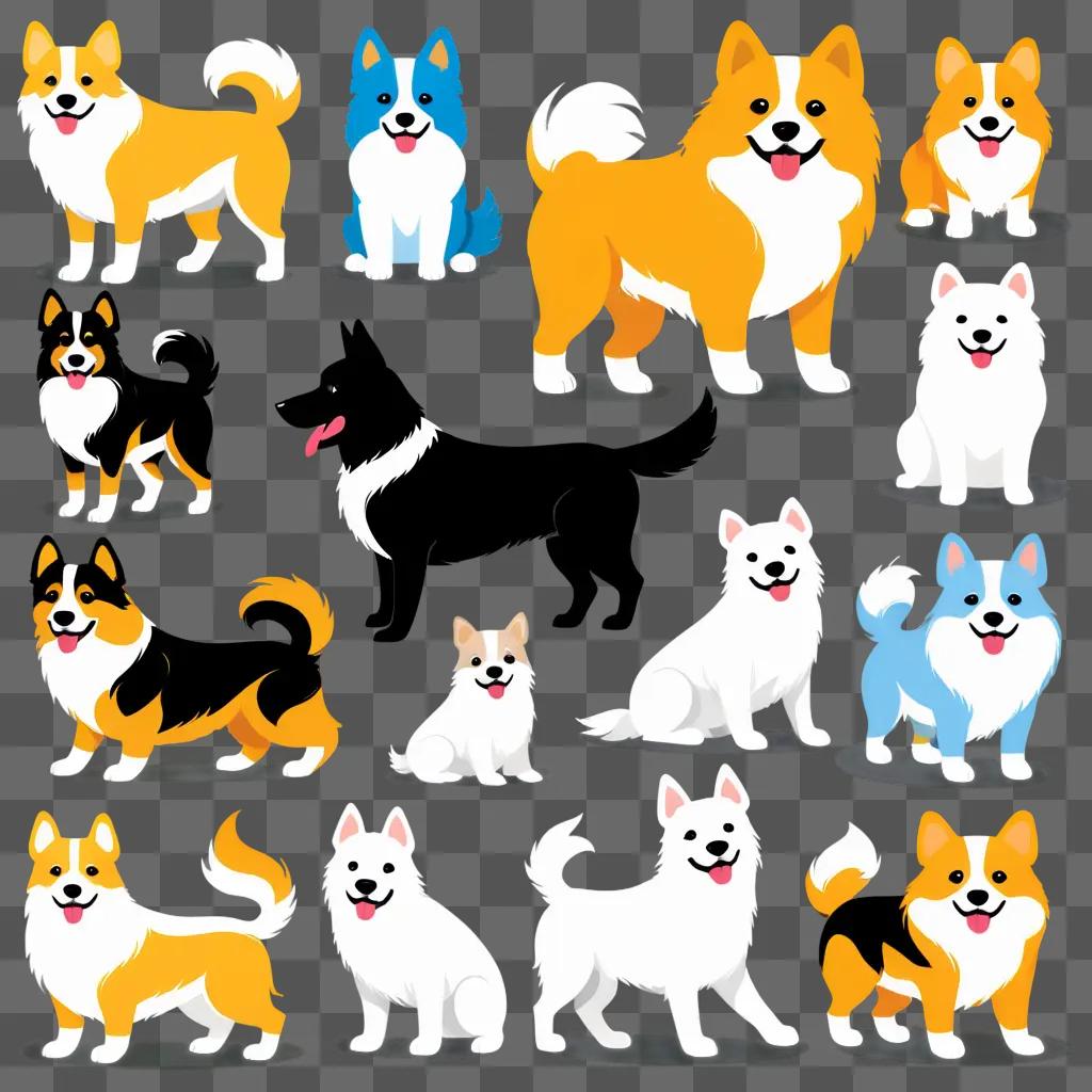 collection of canine clipart in various colors