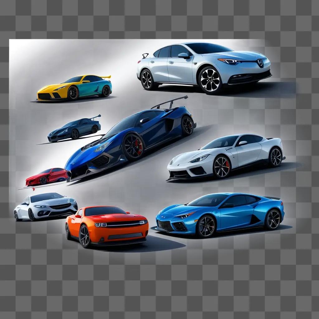 collection of cars displayed on a gray surface