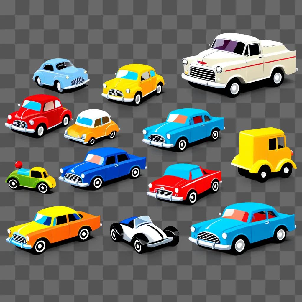 collection of cars in various colors and designs