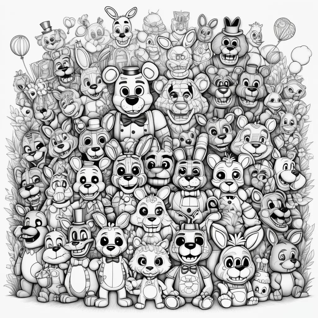 collection of characters from FNaF coloring pages