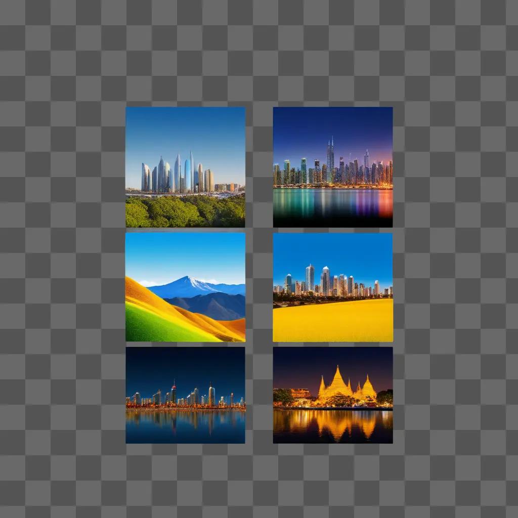 collection of cityscape images displayed on a screen