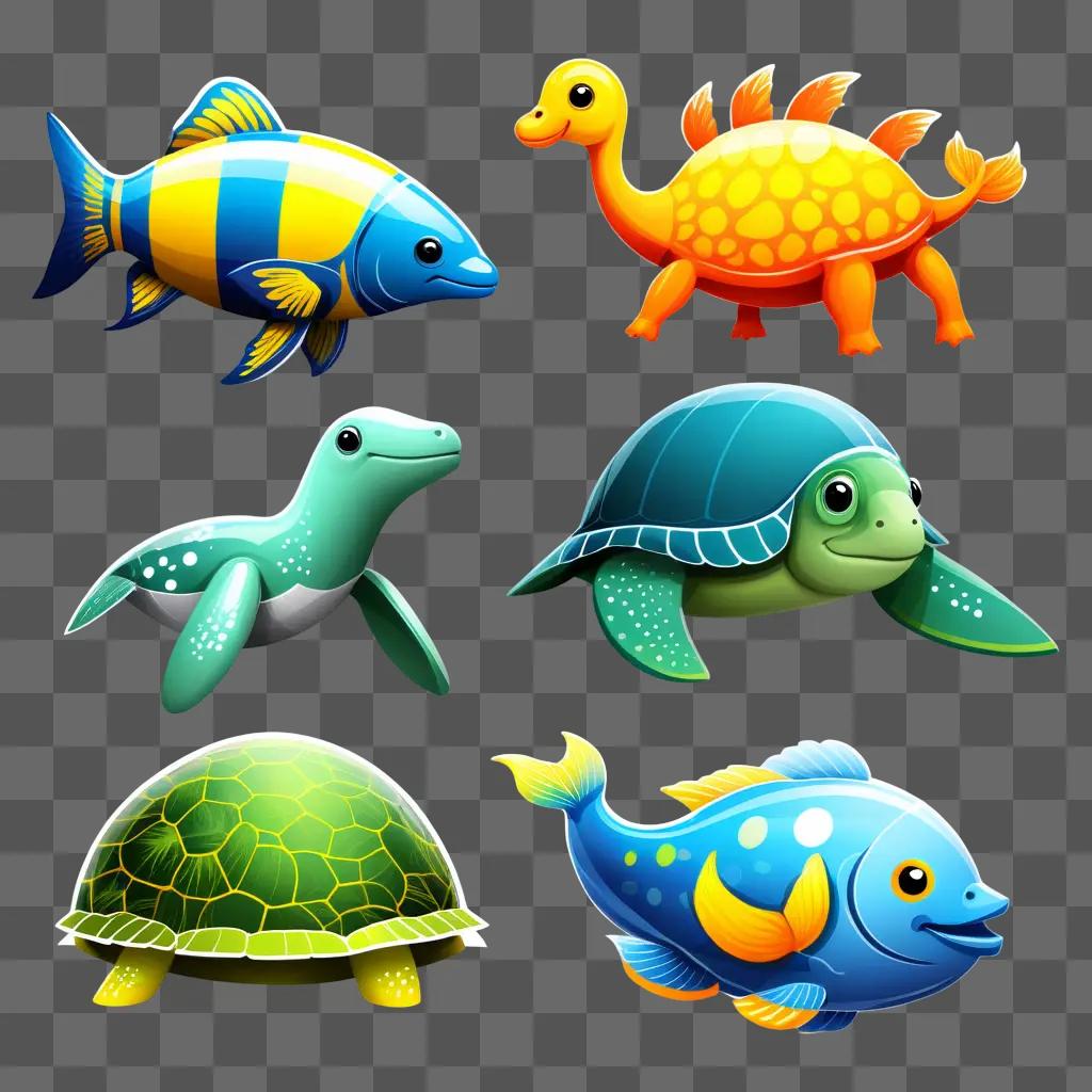 collection of clipart images featuring fish and sea creatures