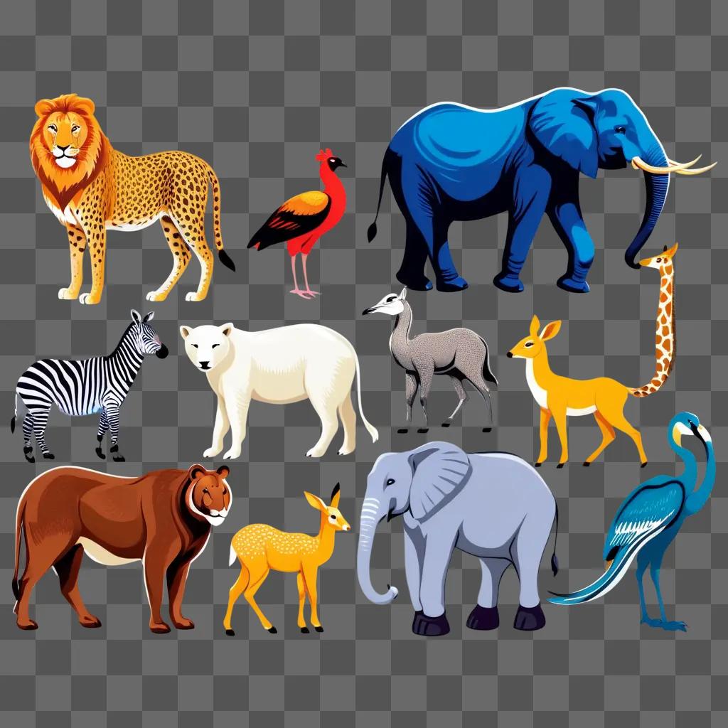 collection of colorful clipart animals