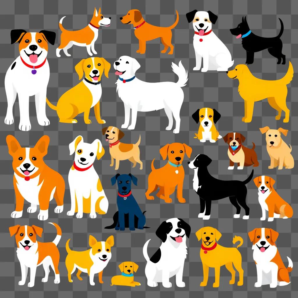 collection of colorful dogs clipart on a blurry background