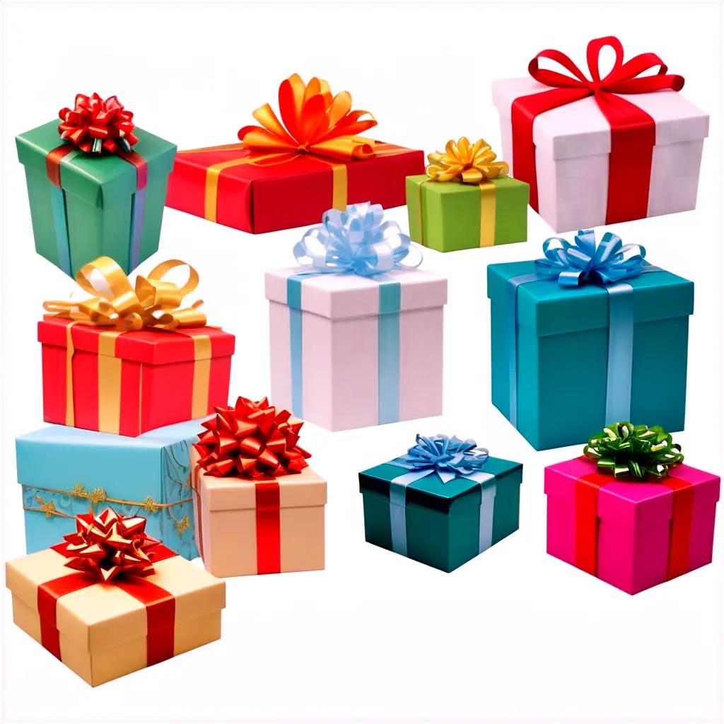 collection of colorful gift boxes with bows