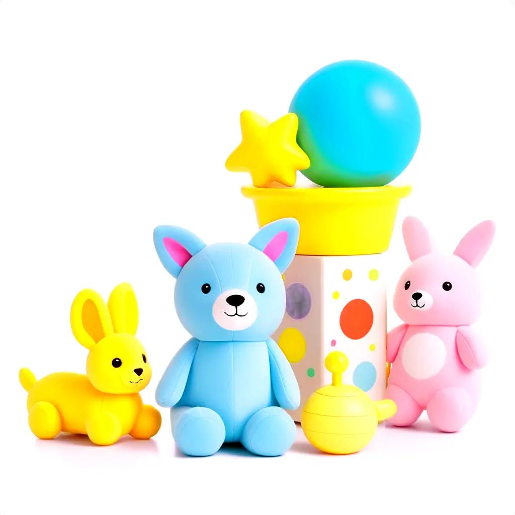 collection of colorful stuffed animals and toys