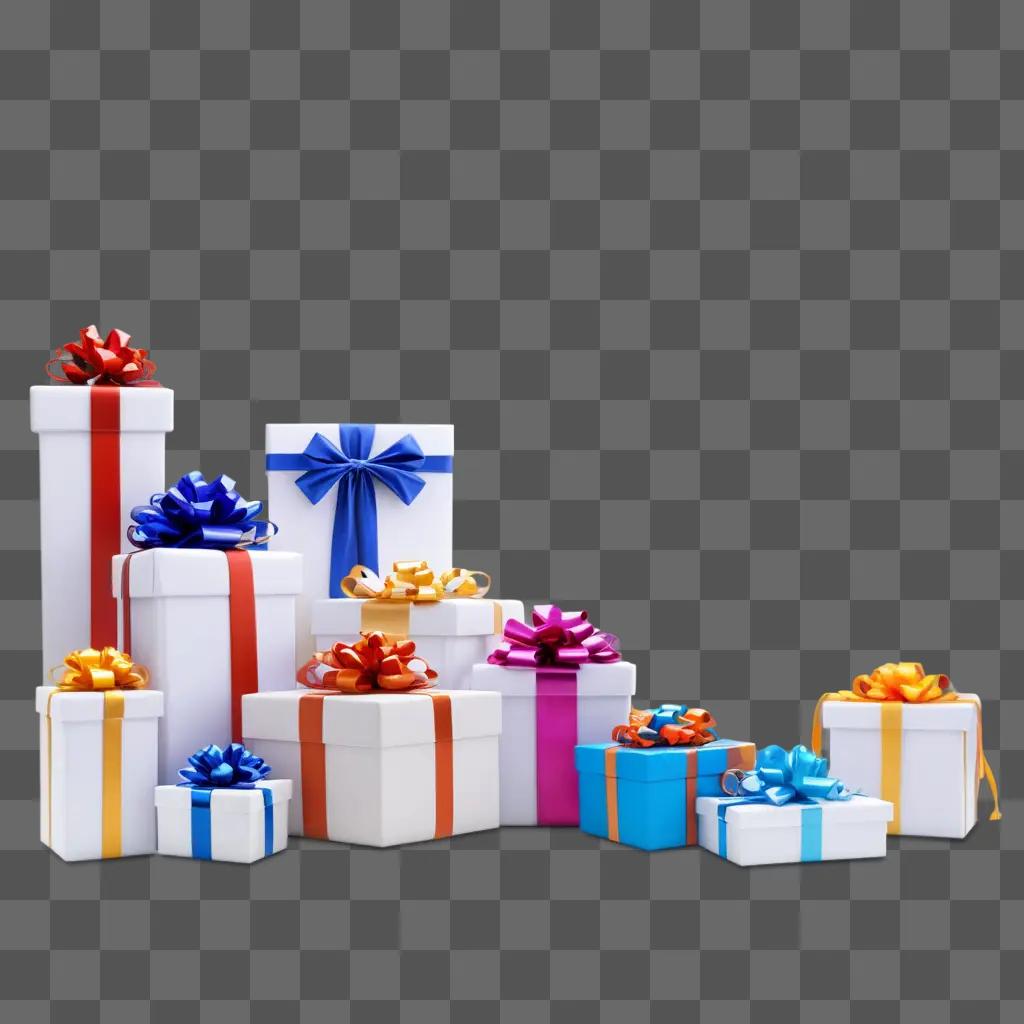 collection of colorful wrapped gifts on a grey background