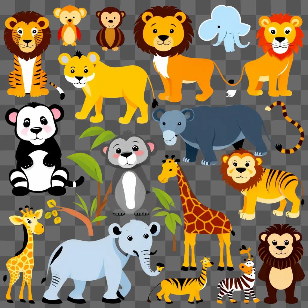 collection of colorful zoo animals in a cartoon style