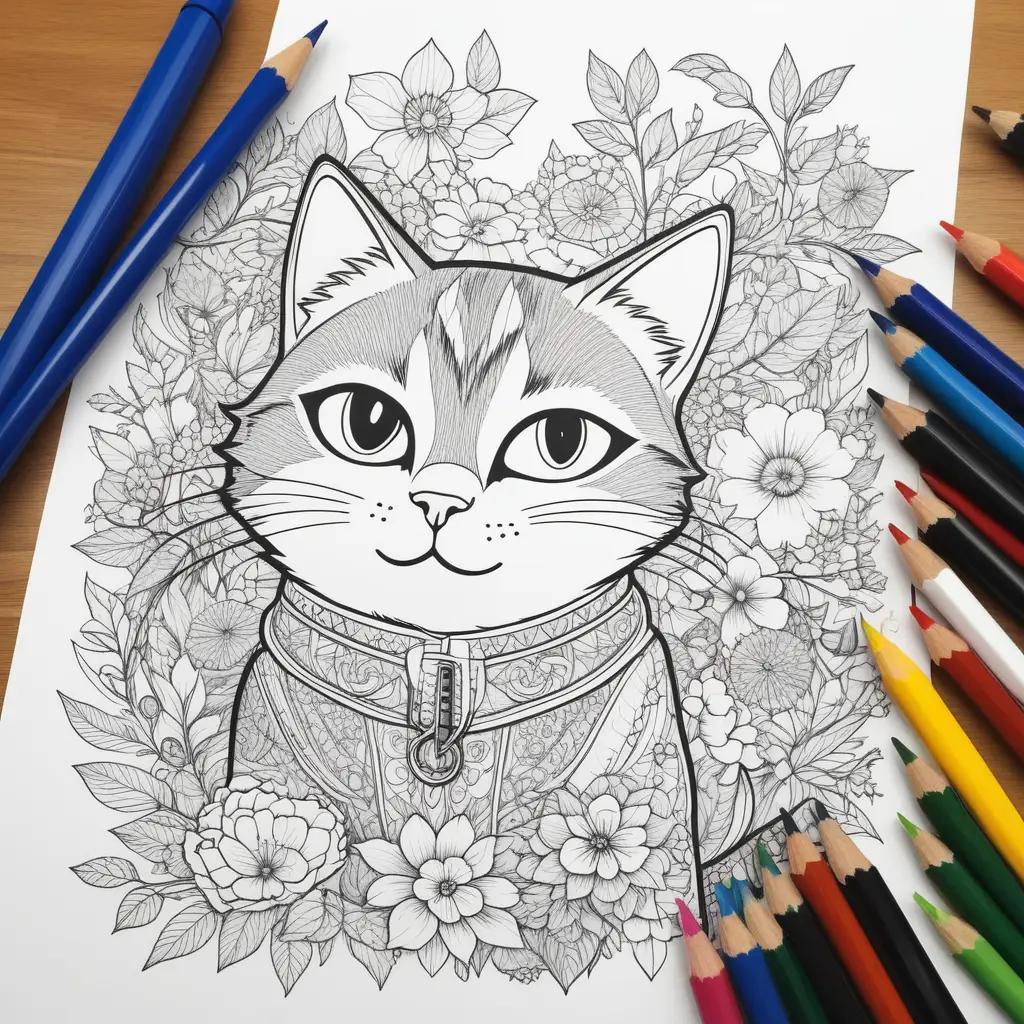 collection of coloring pages featuring a gray cat