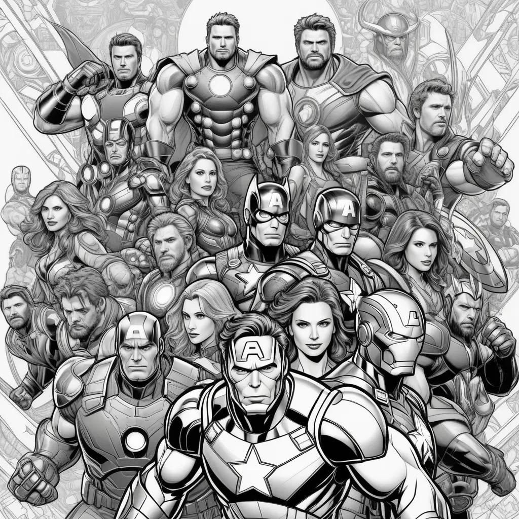 collection of coloring pages featuring the Avengers