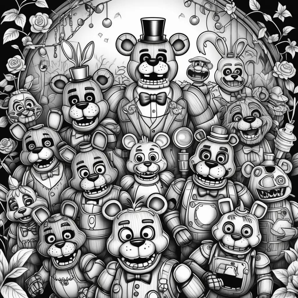 collection of coloring pages featuring the Five Nights at Freddys characters