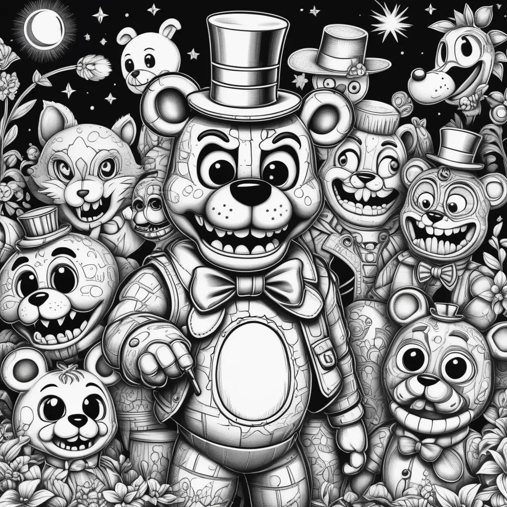 collection of coloring pages featuring the Freddy Fazbear characters