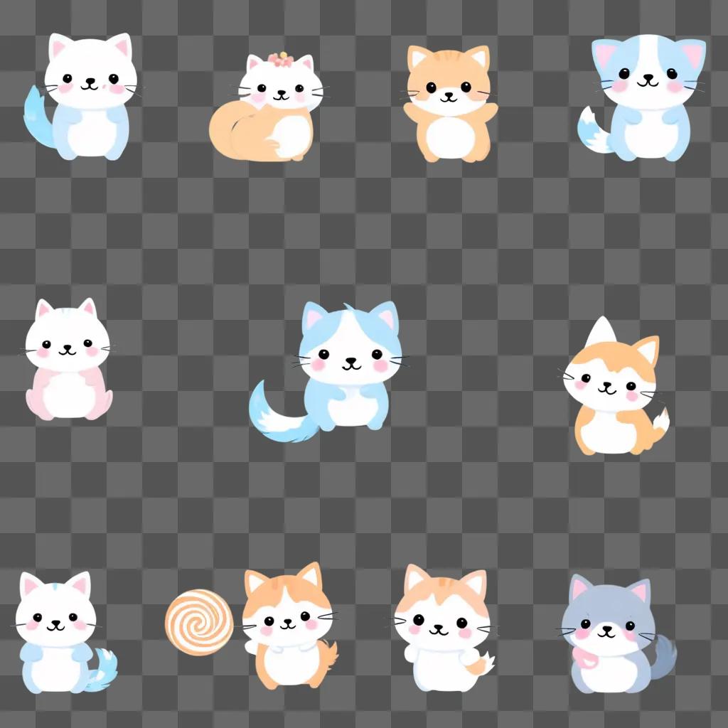 collection of cute cats in different colors