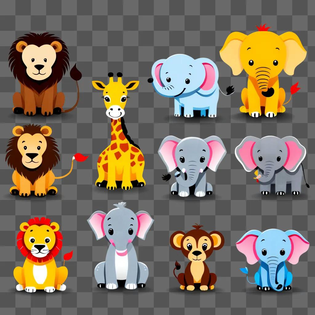 collection of cute zoo animals clipart