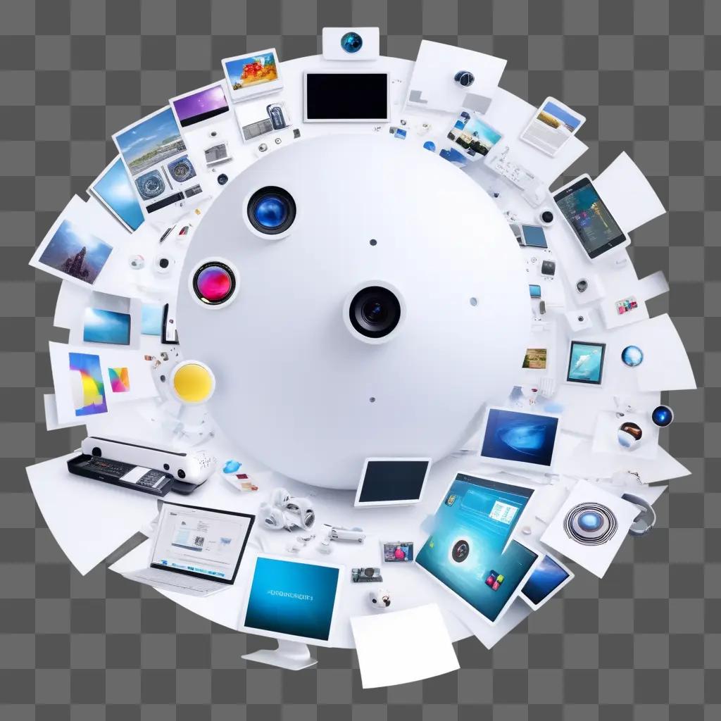 collection of digital devices and cameras in a circle