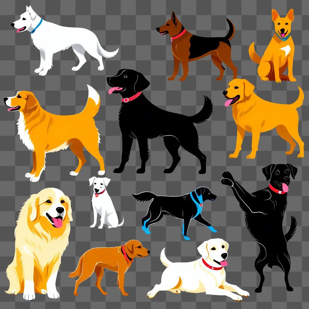 collection of dog clipart on a dark background