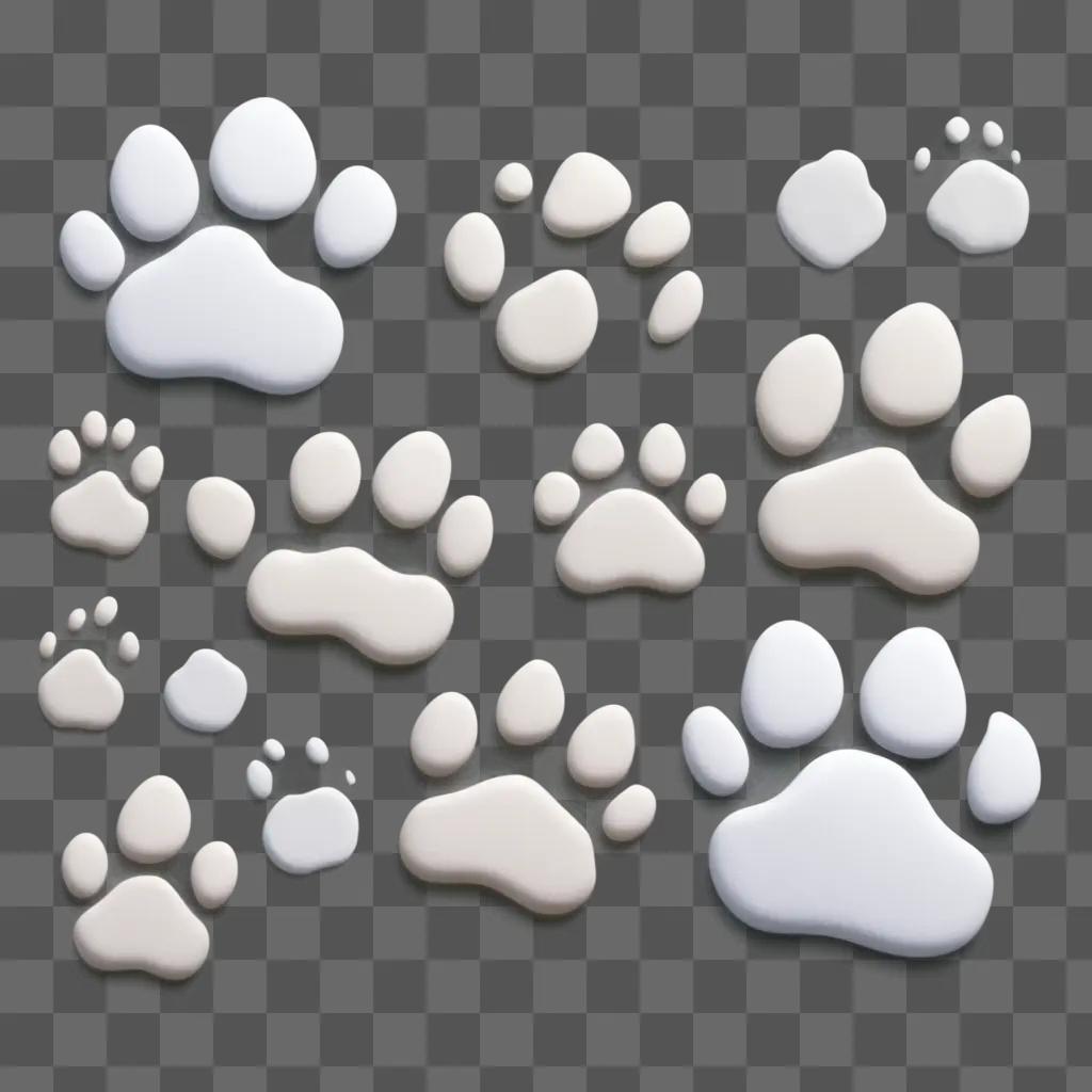 collection of dog paw prints on a grey background