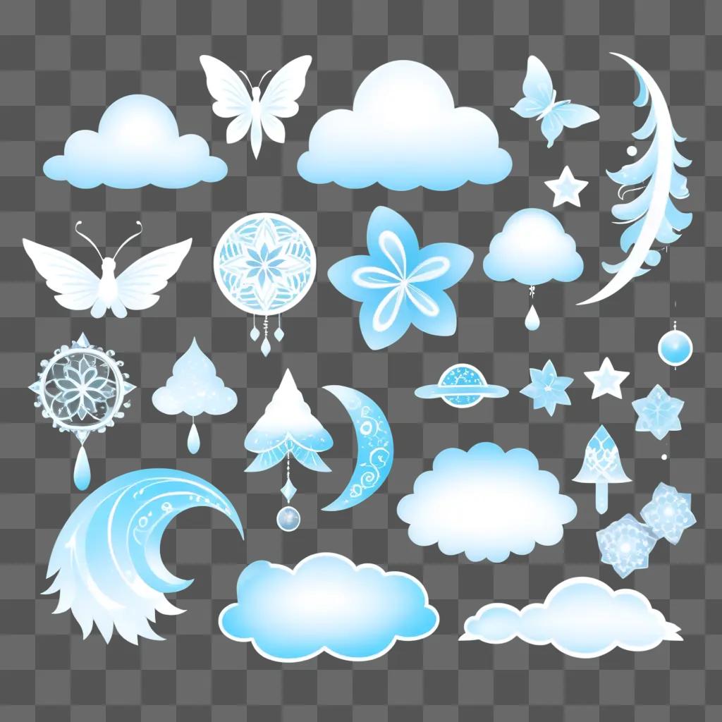 collection of dreamy blue and white clipart