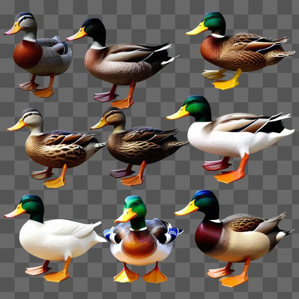 collection of duck clipart on a gray background