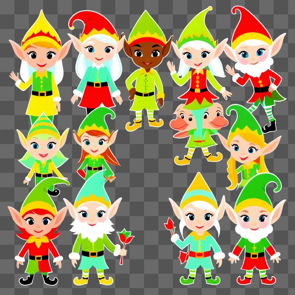 collection of elves in various poses and colors