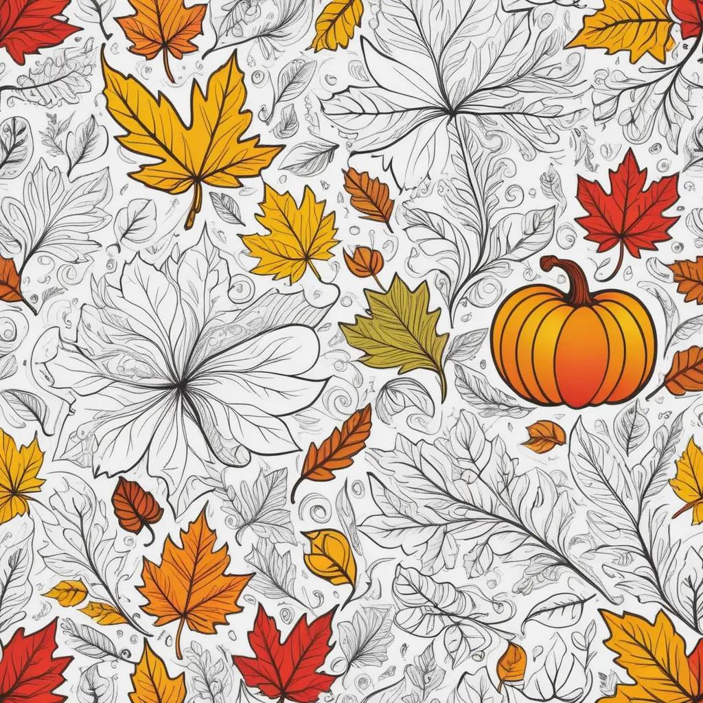 collection of fall color pages on a white background