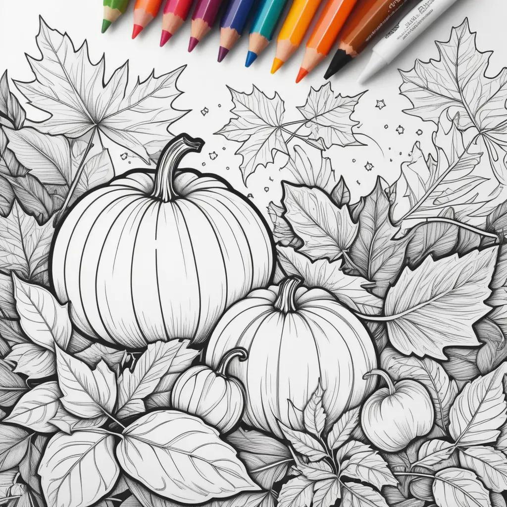 collection of fall-themed coloring pages with pumpkin and leaf designs